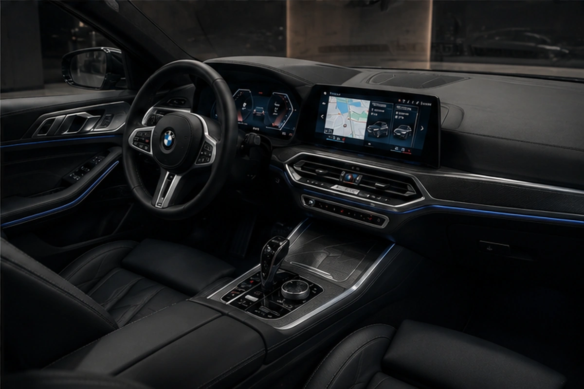 BMW M850 luxury interior with digital cockpit and infotainment available for rental in Bucharest Romania
