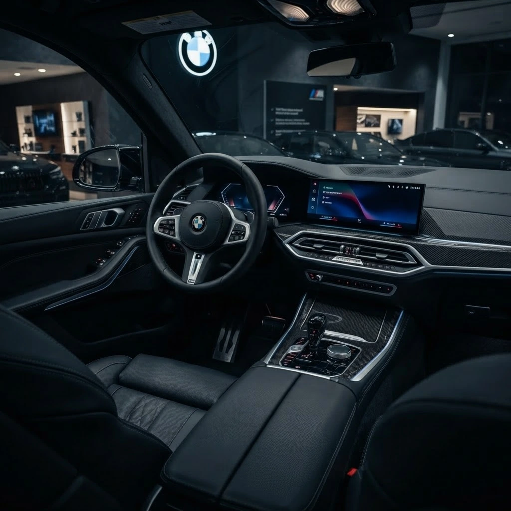 BMW X5 premium black interior with digital cockpit available for luxury SUV rental in Bucharest Romania