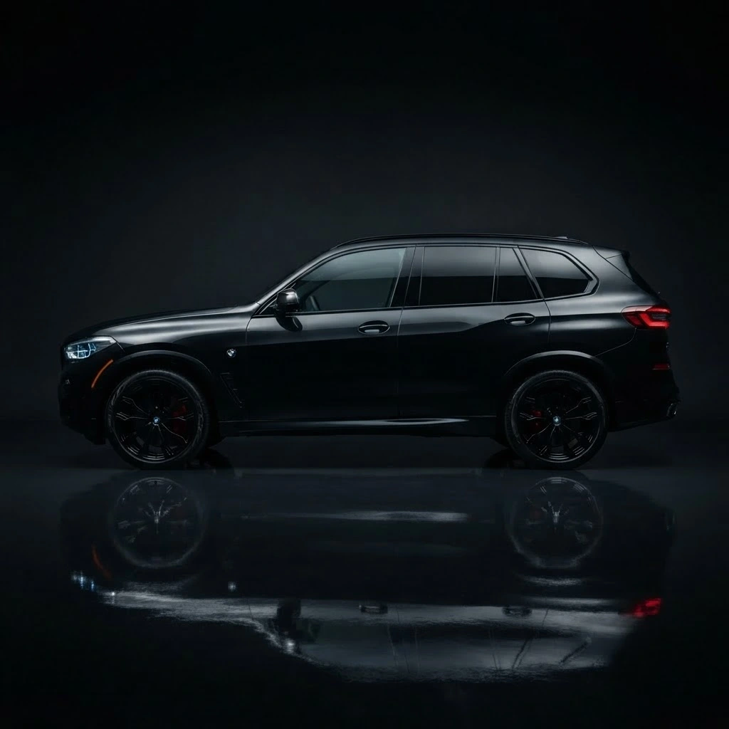 Black BMW X5 side profile available for premium SUV rental in Bucharest Romania
