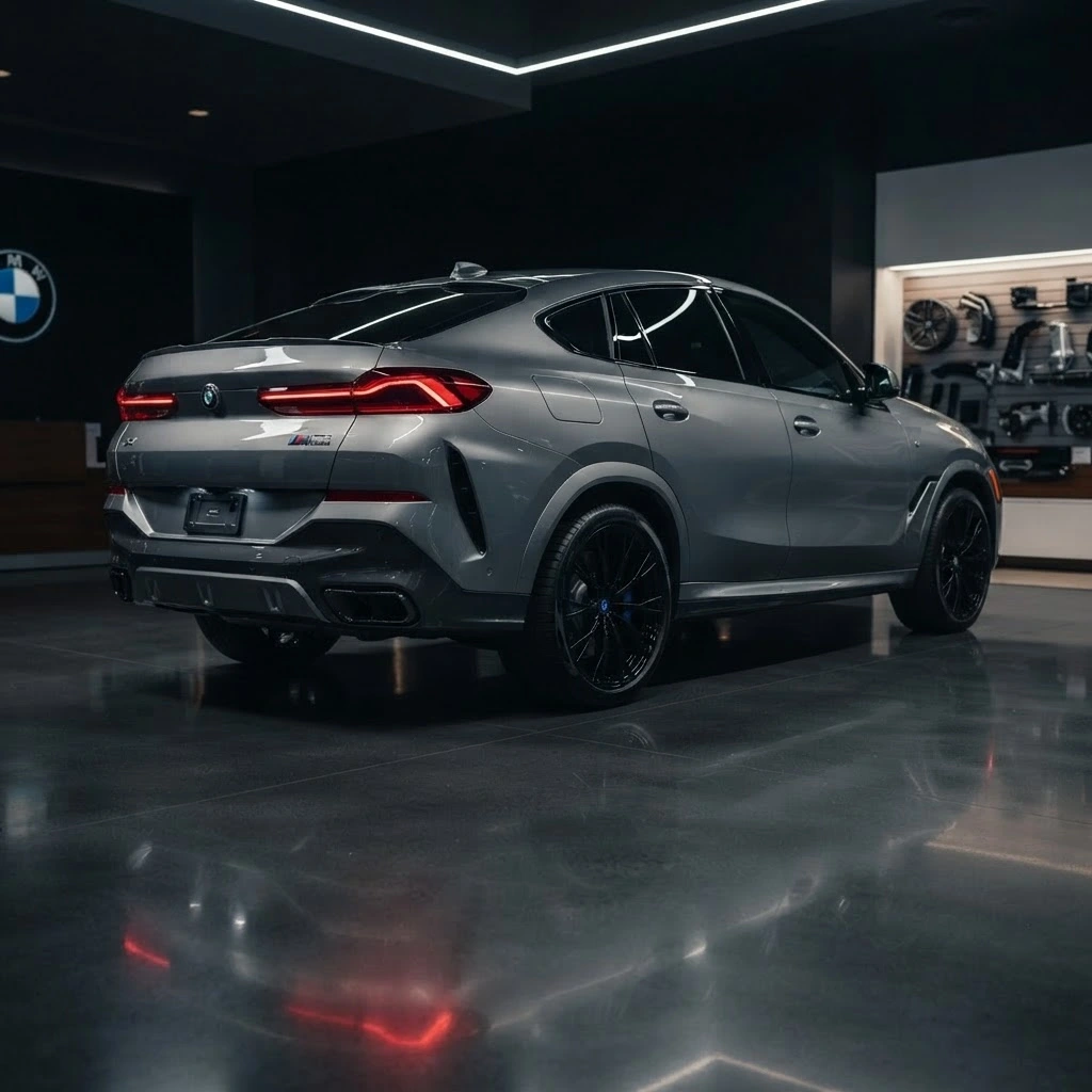 BMW X6 xDrive40i rear three-quarter view available for luxury SUV rental in Bucharest Romania
