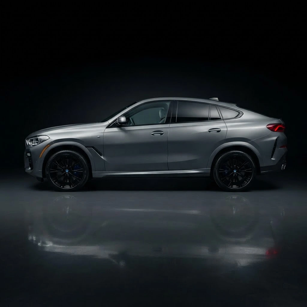 BMW X6 xDrive40i side profile available for premium SUV rental in Bucharest Romania