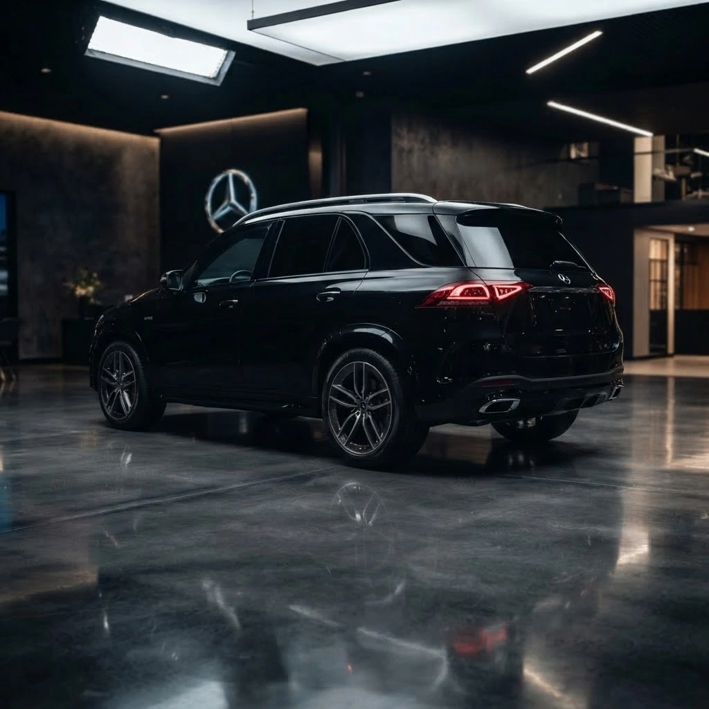 Black Mercedes-Benz GLE 450 rear three-quarter view available for luxury SUV rental in Bucharest Romania