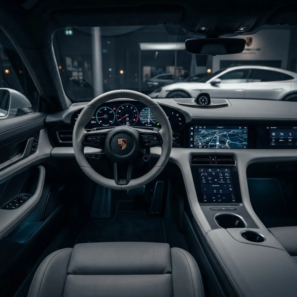 Porsche Taycan 4S luxury interior and digital cockpit available for rental in Bucharest Romania