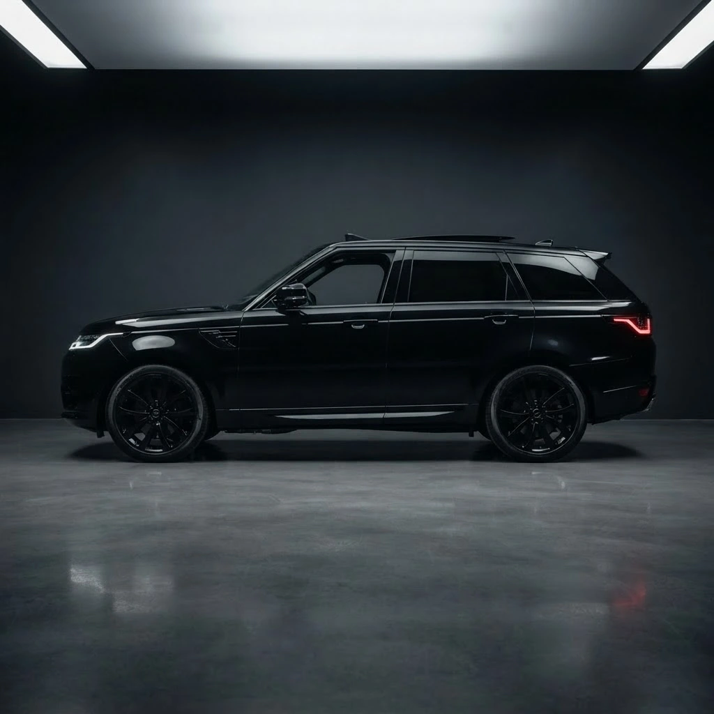 Black Range Rover Sport side profile available for luxury SUV rental in Bucharest Romania